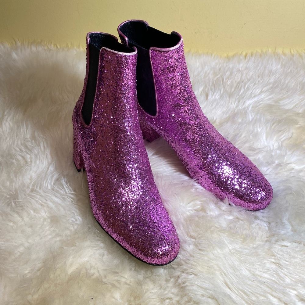 Authentic Saint Laurent Glitter Ankle Boots Gem